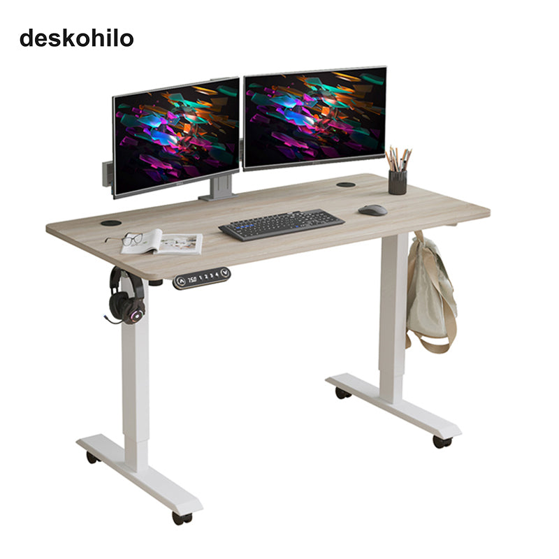 Radlove 48" x 24" Electric Standing Desks, Height Adjustable Office Tables with Splice Board and A Under Desk Cable Management Tray with Wheels, Brown or Oak