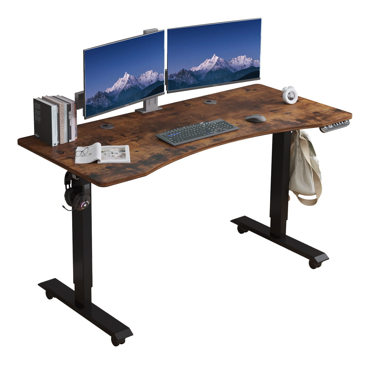 Radlove 55"x 30" Standing Desk Electric Height Adjustable Office Tables for Work Benches with Wheels, Oak or Brown