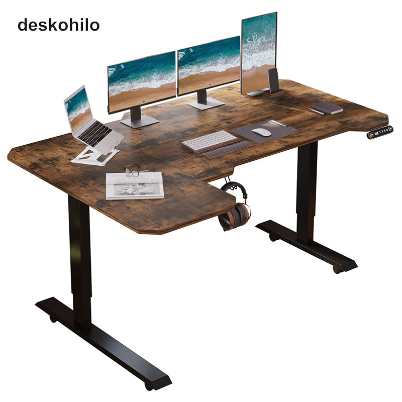 Radlove 59" x 24" Electric Height Adjustable Computer L-Shaped Office Desks with Memory Controller Corner Standing Desk with Splice Board