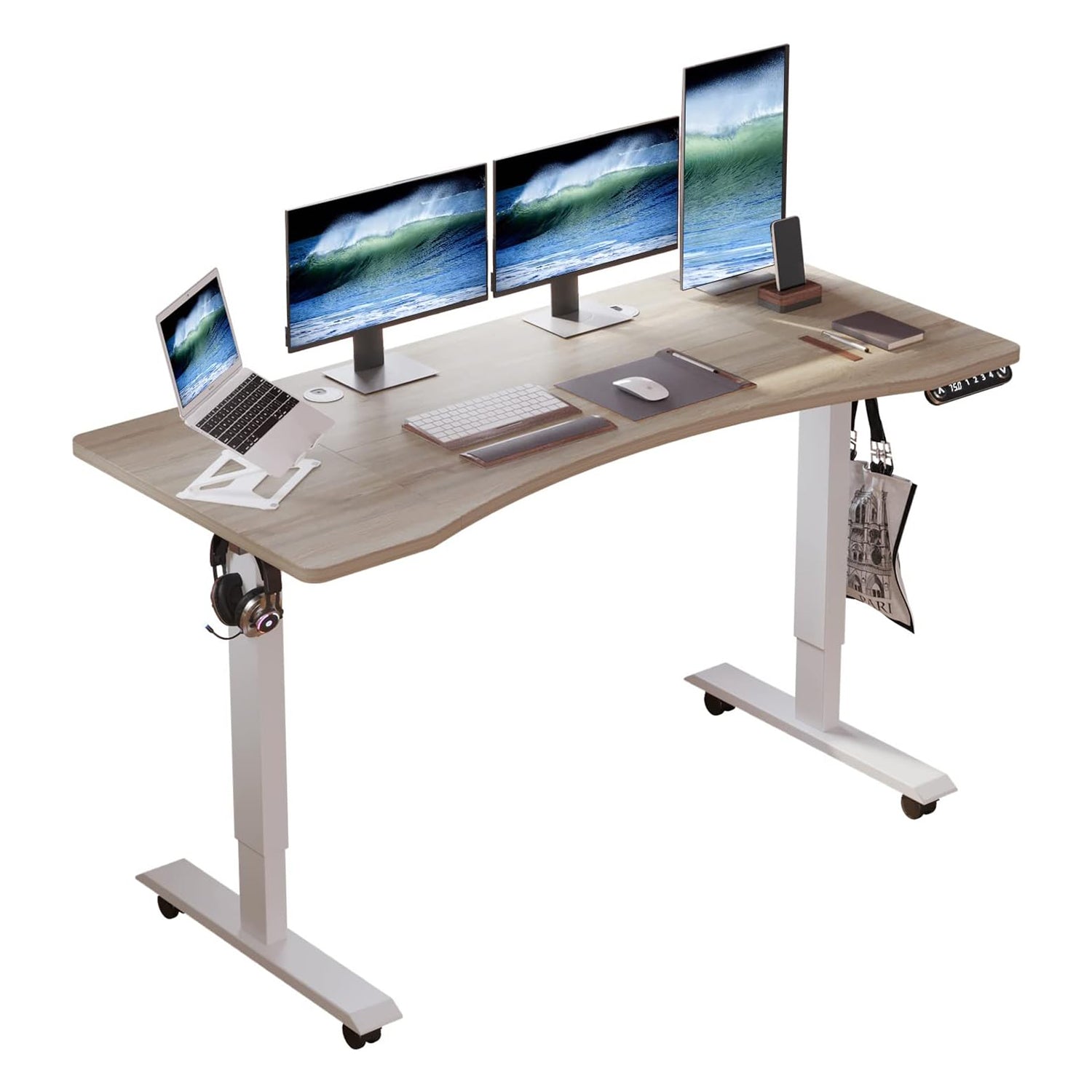 Radlove 55"x 30" Standing Desk Electric Height Adjustable Office Tables for Work Benches with Wheels, Oak or Brown