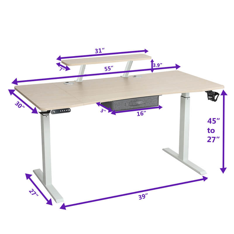 Radlove 55" x 30" Height Adjustable Electric Sit and Stand Office Desks for Worktops with Monitor Stand and Drawer