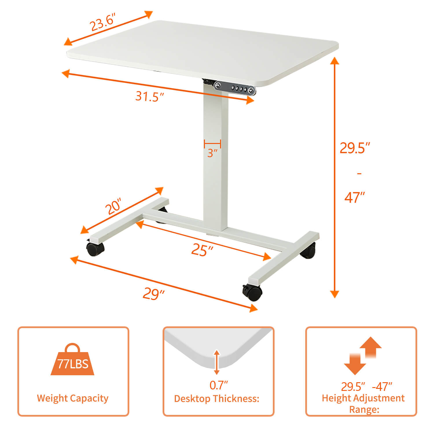 Radlove 32''x24'' Electric Height Adjustable Laptop Desk, Mobile Standing Desks with Wheels, White, Brown, Black