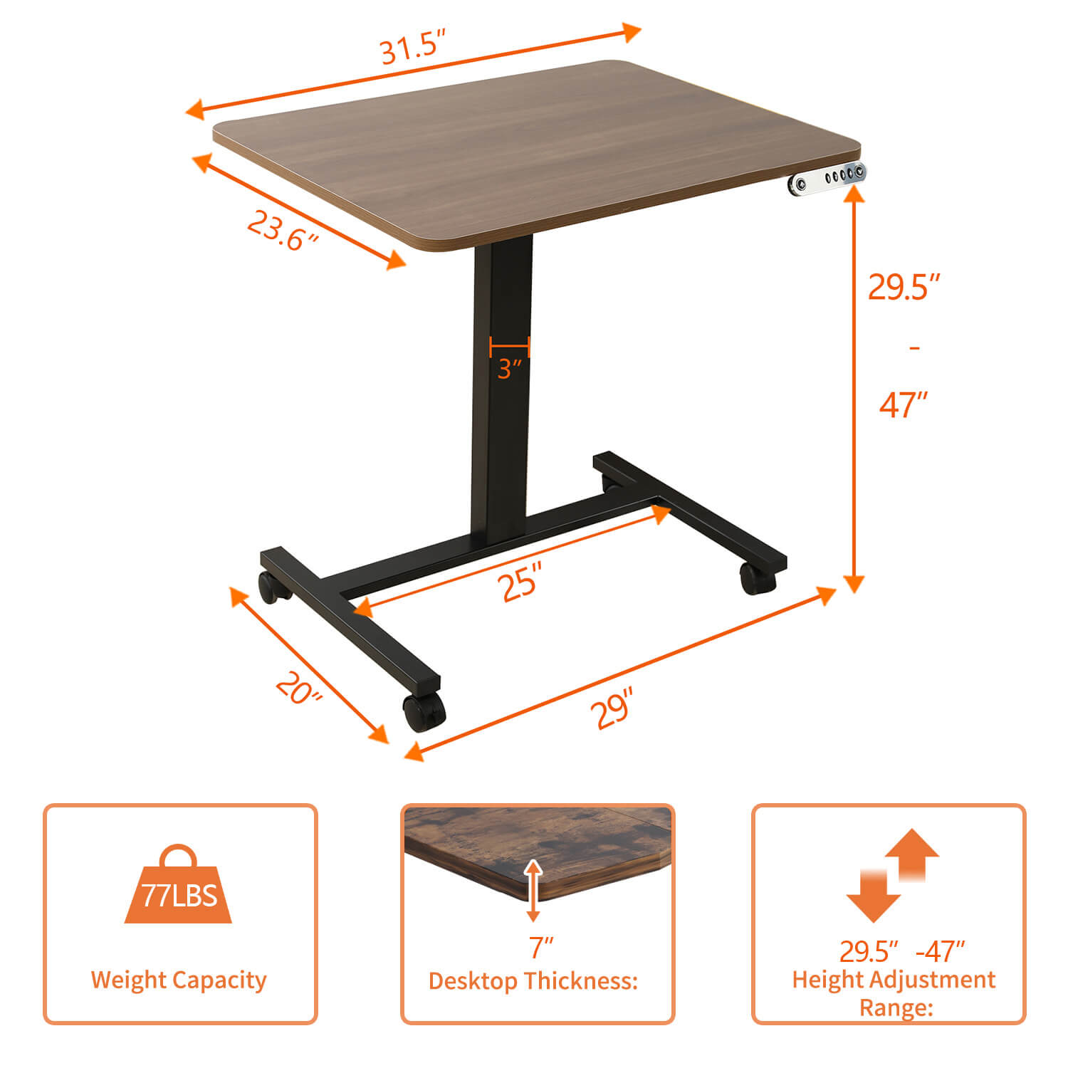 Radlove 32''x24'' Electric Height Adjustable Laptop Desk, Mobile Standing Desks with Wheels, White, Brown, Black