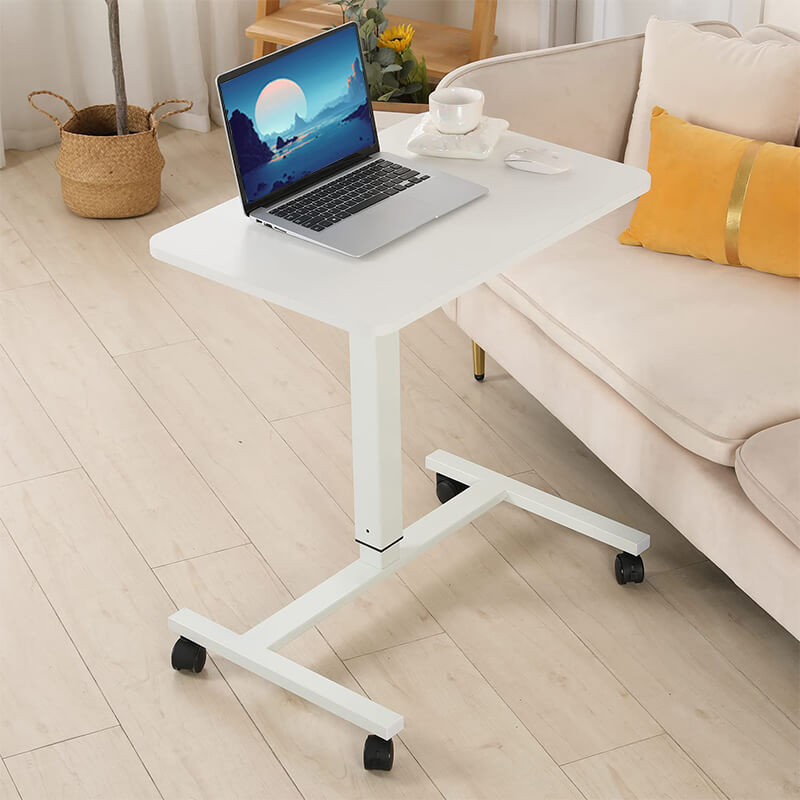 Radlove 28''x20'' Pneumatic Laptop Desk with Gas Spring Riser Mobile Office Tables with Wheels, White, Brown, Black