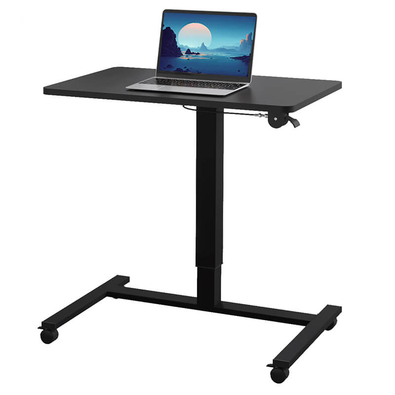 Radlove 28''x20'' Pneumatic Laptop Desk with Gas Spring Riser Mobile Office Tables with Wheels, White, Brown, Black