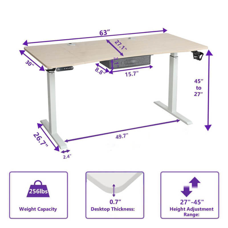 Radlove 63" x 30" Premium Dual Motor Height Adjustable Electric Sit and Stand for Work Benches with Drawer, Oak