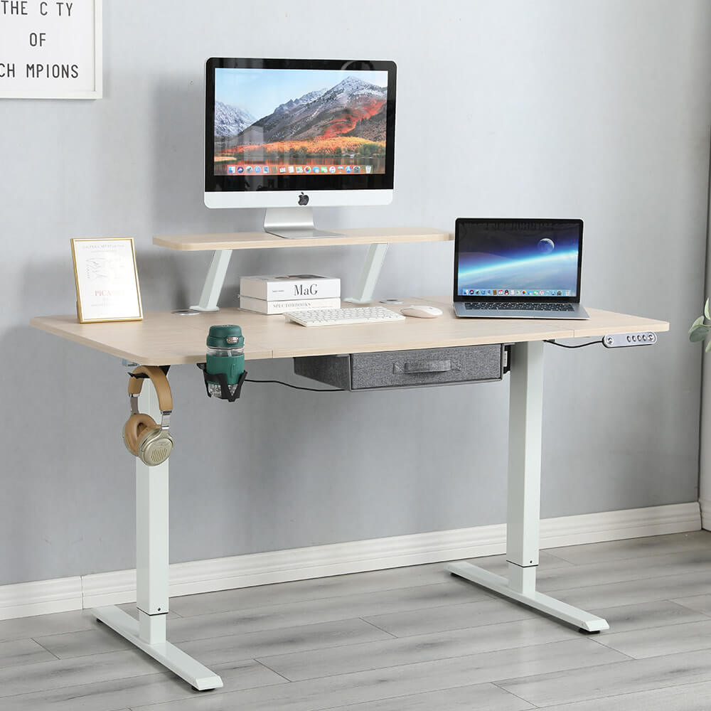 Radlove 55" x 30" Height Adjustable Electric Sit and Stand Office Desks for Worktops with Monitor Stand and Drawer