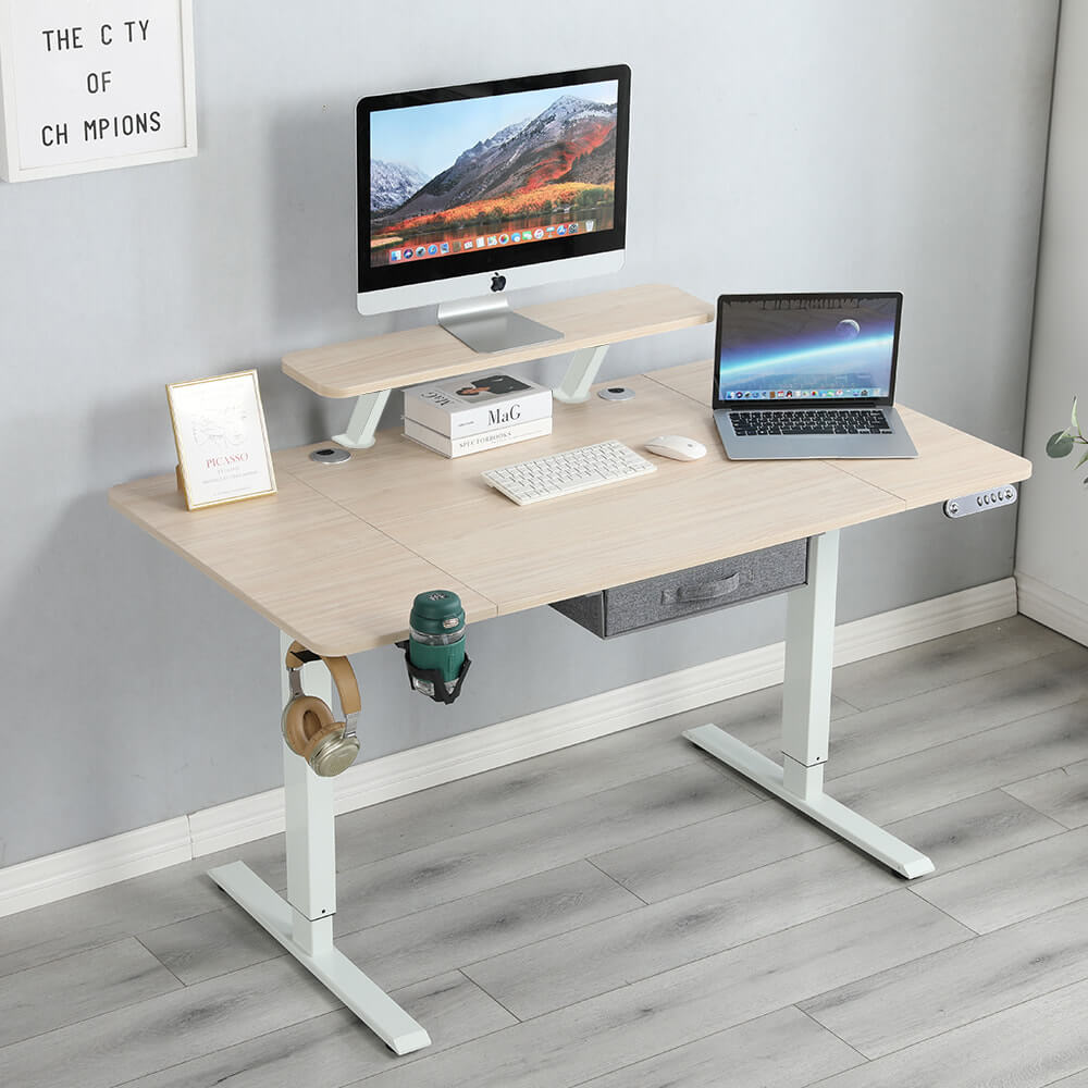 Radlove 55" x 30" Height Adjustable Electric Sit and Stand Office Desks for Worktops with Monitor Stand and Drawer