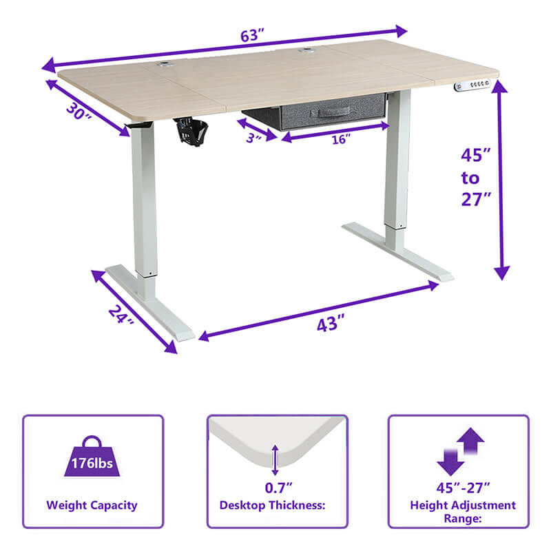 Radlove 63" x 30" Height Adjustable Electric Sit and Stand for Worktops with Drawer, Oak