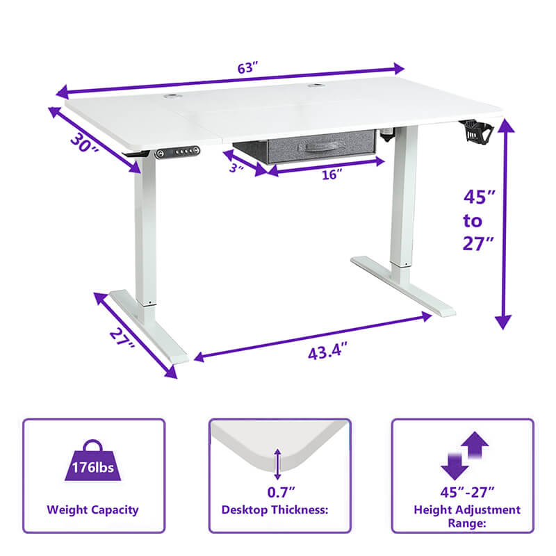 Radlove 63" x 30" Height Adjustable Electric Sit and Stand for Worktops with Drawer, Oak