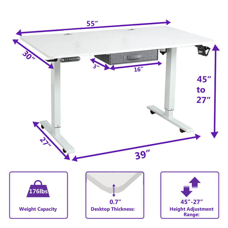 Radlove 55" x 30" Height Adjustable Electric Sit and Stand Office Desks for Worktops with Drawer