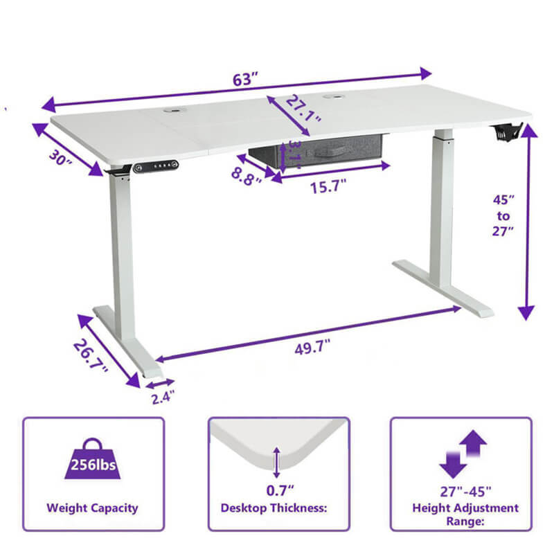 Radlove 63" x 30" Premium Dual Motor Height Adjustable Electric Sit and Stand for Work Benches with Drawer, Oak