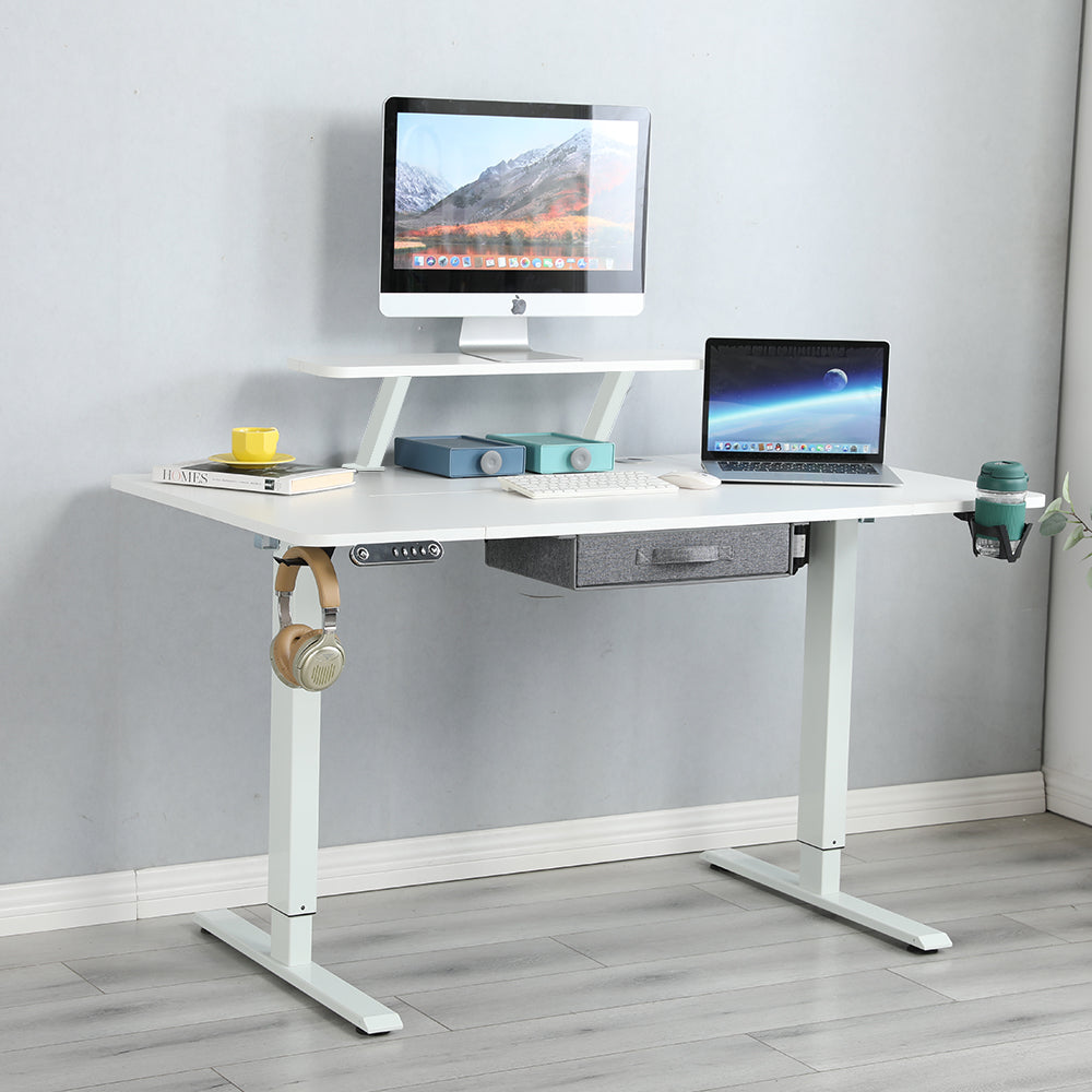 Radlove 55" x 30" Height Adjustable Electric Sit and Stand Office Desks for Worktops with Monitor Stand and Drawer