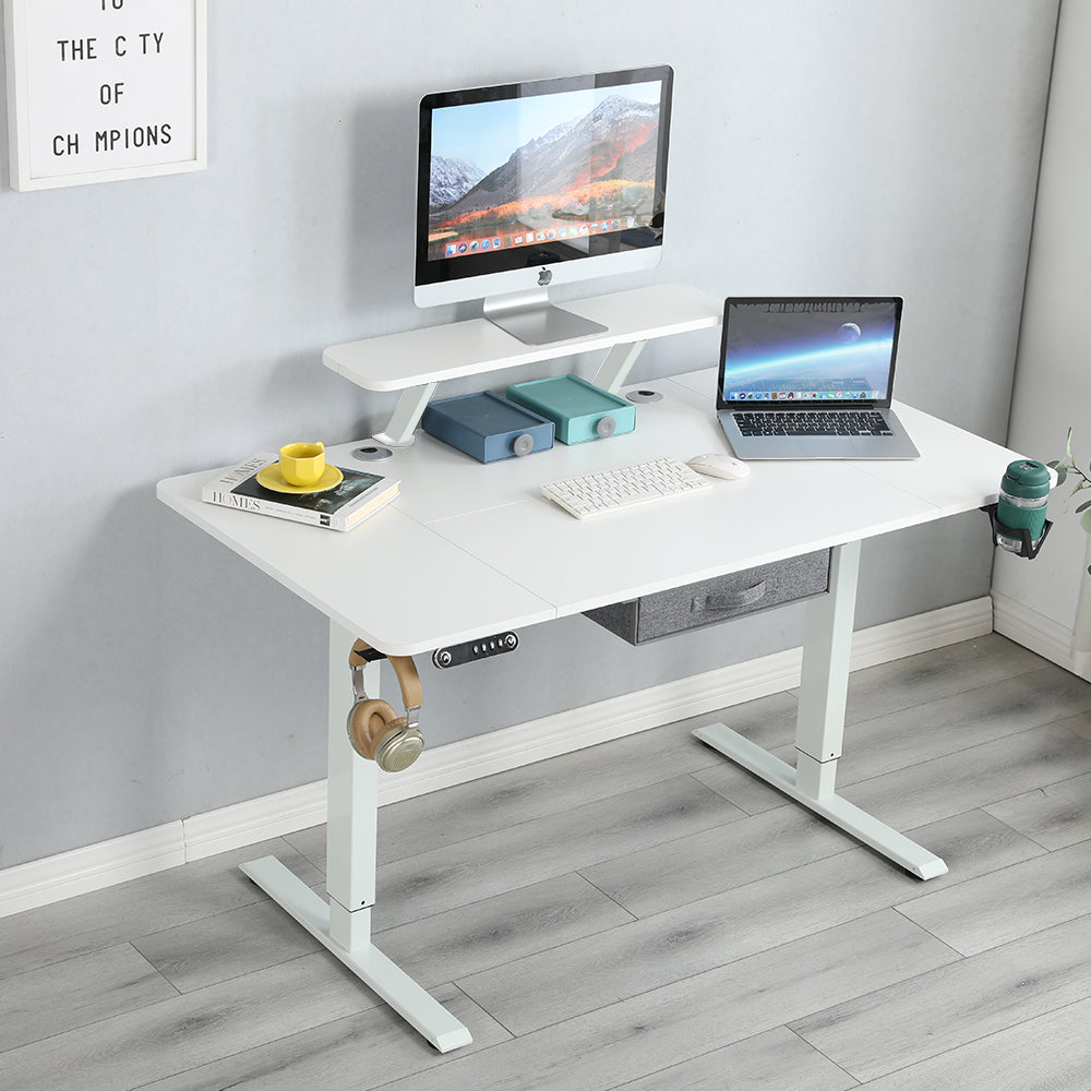 Radlove 55" x 30" Height Adjustable Electric Sit and Stand Office Desks for Worktops with Monitor Stand and Drawer