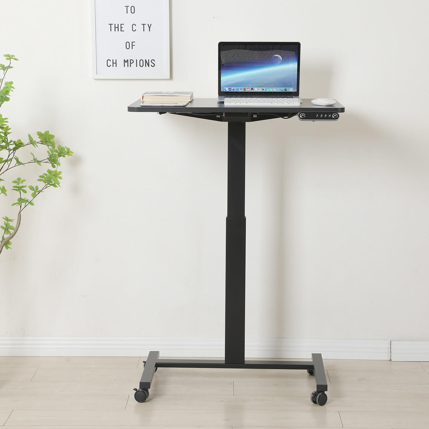 Radlove 32''x24'' Electric Height Adjustable Laptop Desk, Mobile Standing Desks with Wheels, White, Brown, Black