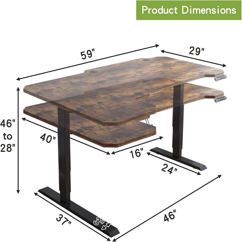 Radlove 59" x 24" Electric Height Adjustable Computer L-Shaped Office Desks with Memory Controller Corner Standing Desk with Splice Board