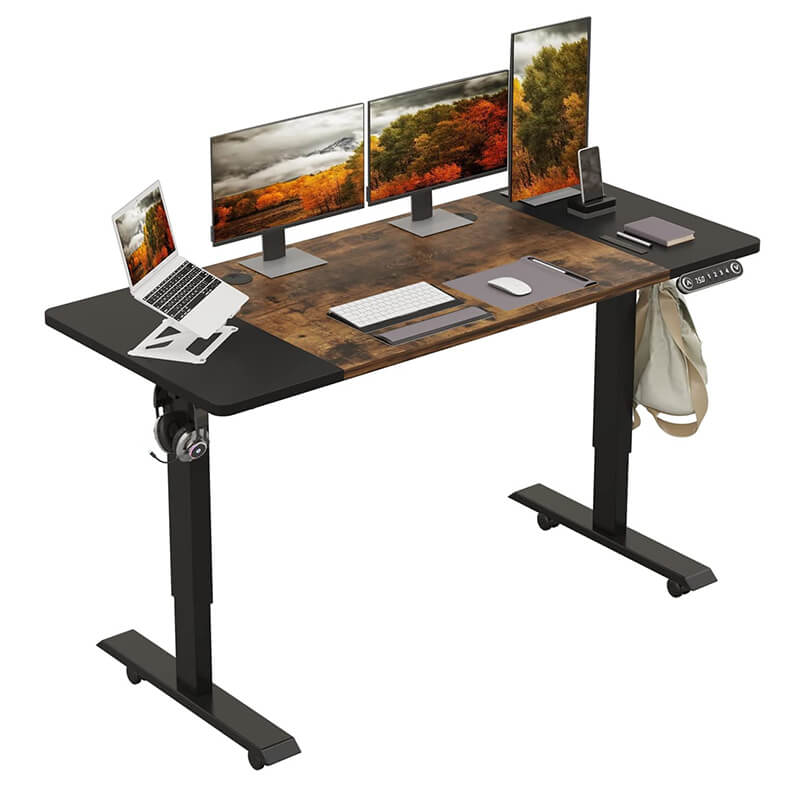 Radlove 55" x 24" Height Adjustable Electric Office Tables, Sit and Stand Home Office Desks with Splice Board with Wheels, White or Brown