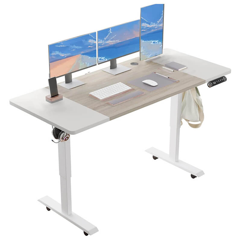 Radlove 55" x 24" Height Adjustable Electric Office Tables, Sit and Stand Home Office Desks with Splice Board with Wheels, White or Brown