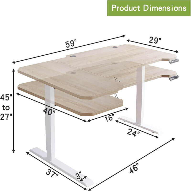 Radlove 59" x 24" Electric Height Adjustable Computer L-Shaped Office Desks with Memory Controller Corner Standing Desk with Splice Board