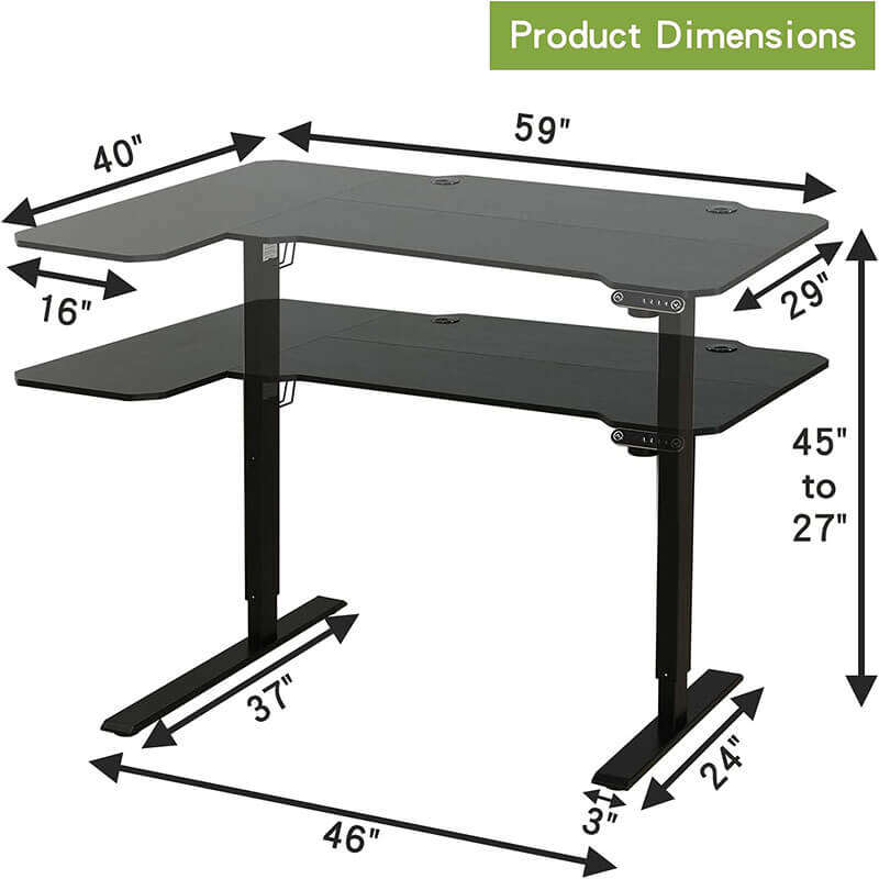 Radlove 59" x 24" Electric Height Adjustable Computer L-Shaped Office Desks with Memory Controller Corner Standing Desk with Splice Board