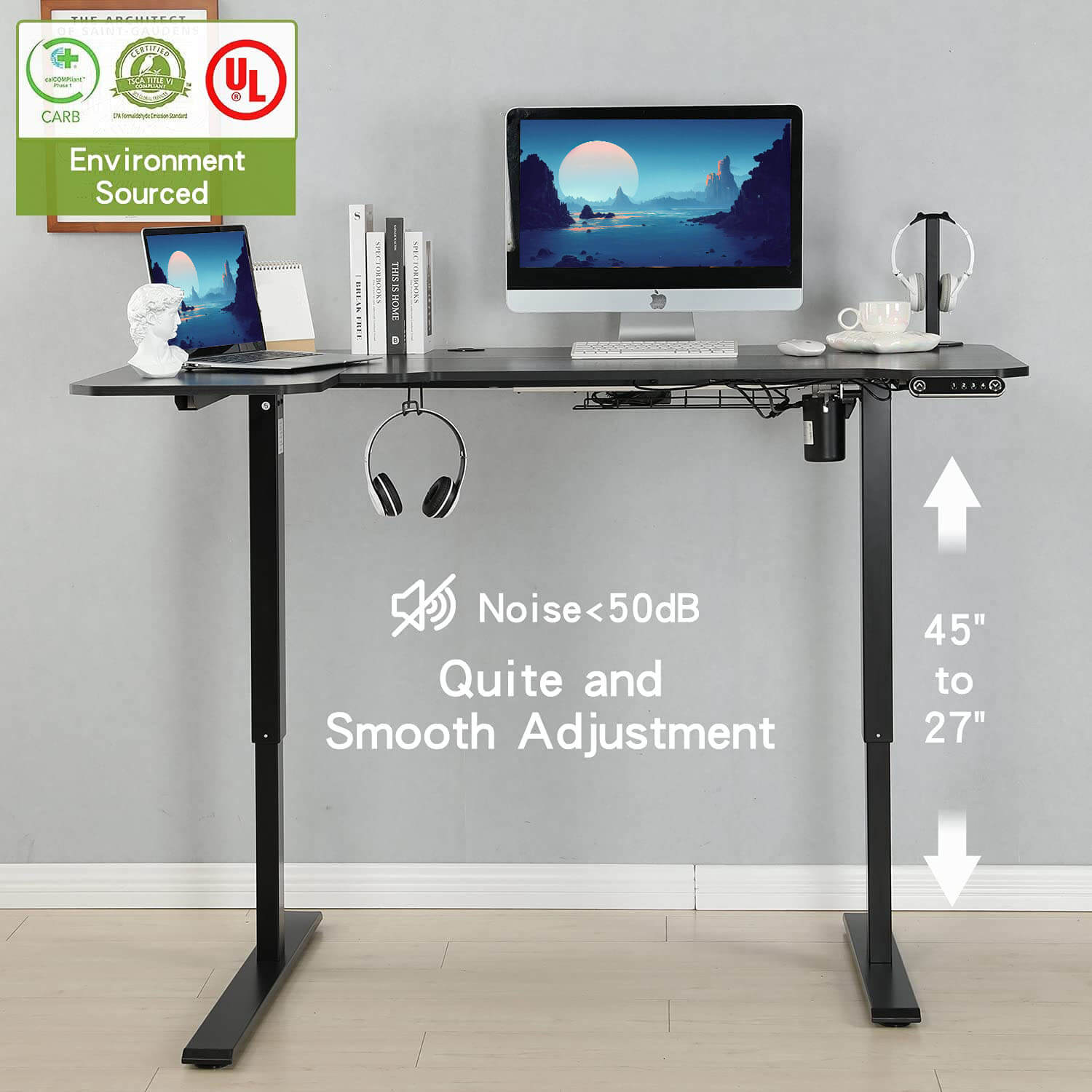 Radlove 59" x 24" Electric Height Adjustable Computer L-Shaped Office Desks with Memory Controller Corner Standing Desk with Splice Board