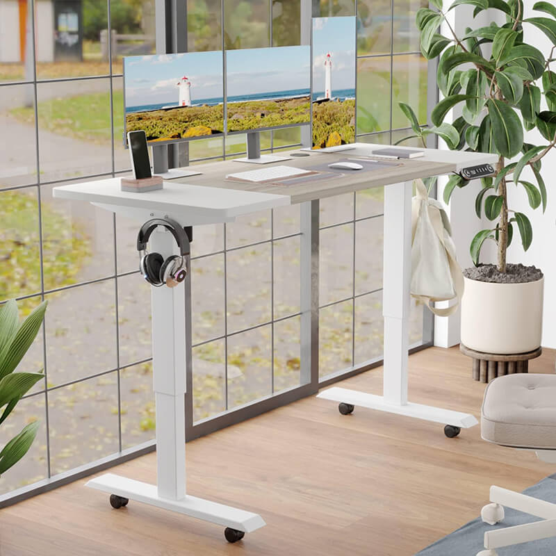 Radlove 55" x 24" Height Adjustable Electric Office Tables, Sit and Stand Home Office Desks with Splice Board with Wheels, White or Brown