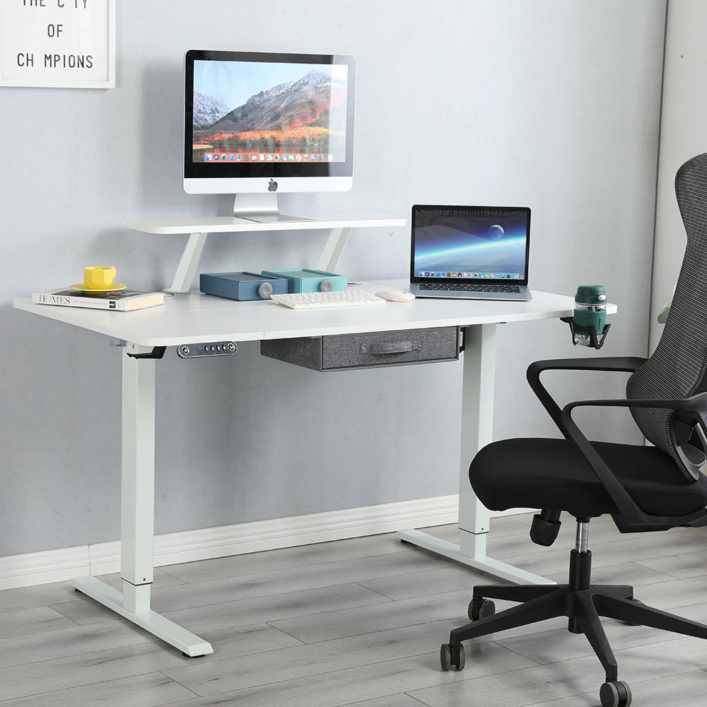 Radlove 55" x 30" Height Adjustable Electric Sit and Stand Office Desks for Worktops with Monitor Stand and Drawer