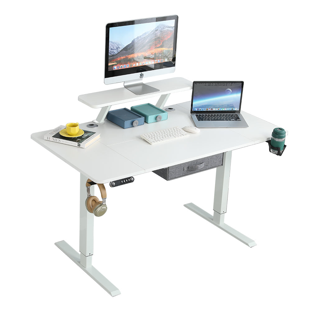 Radlove 55" x 30" Height Adjustable Electric Sit and Stand Office Desks for Worktops with Monitor Stand and Drawer