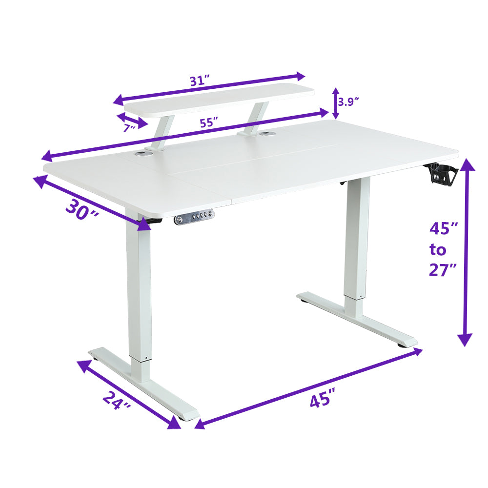 Radlove 55" x 30" Height Adjustable Electric Sit and Stand Office Desks for Worktops with Monitor Stand and Drawer